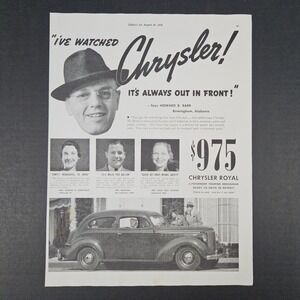 1938 Chrysler Royal 5-Passenger Touring Brougham Vintage Print Ad Mancave Garage